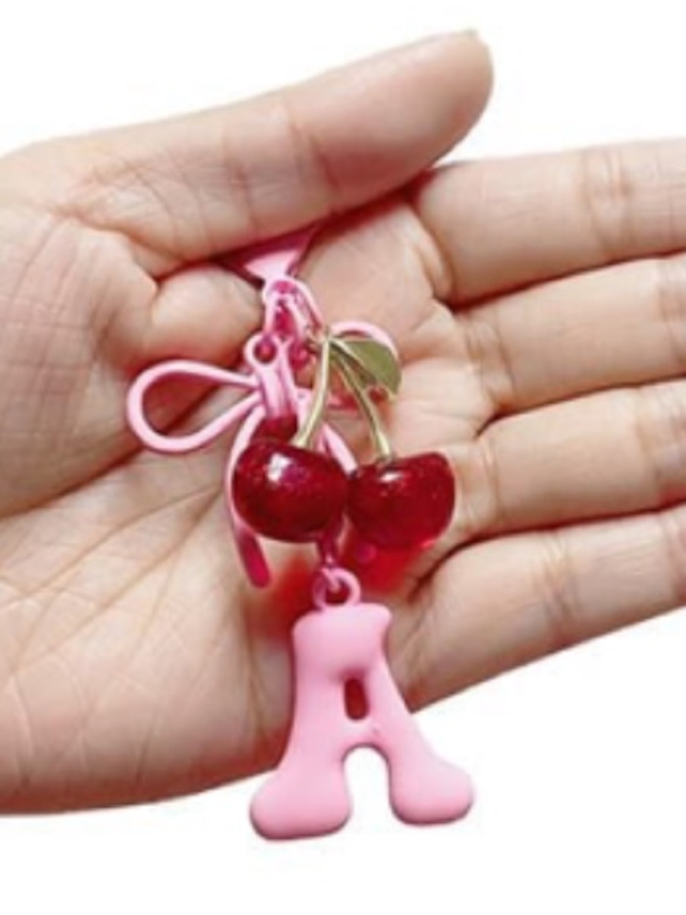 ALL LETTERS AVAILABLE❣️Bubble Letter Initial Bag Charm/ Keychain Pink Bow Cherry